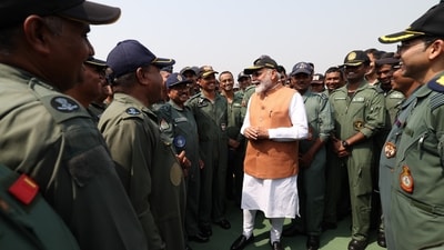 Standing shoulder-to-shoulder with Air Force personnel, Modi saluted the courage and strength of India’s defence forces, delivering a clear warning to enemies: “Bharat mein nirdosh logon ka khoon bahaane ka ek hi anjaam hoga--vinash aur mahavinash (There will be only one result for shedding the blood of innocent people in India--destruction and great destruction).” ( PMO)