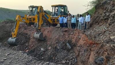 A team razed illegal construction and road in Aravalli land of Basai Meo village in Ferozepur Jhirka on Tuesday. (Parveen Kumar/HT Photo)