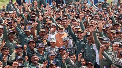 Modi and members of the armed forces chanted 'Vande Mataram' and 'Bharat Mata Ki Jai' during his visit.He stated during his speech, “Bharat ke taraf nazar uthane ke liye ek hi anjam hai--tabahi (There is only one answer to raising eyes towards India--destruction)." (ANI)