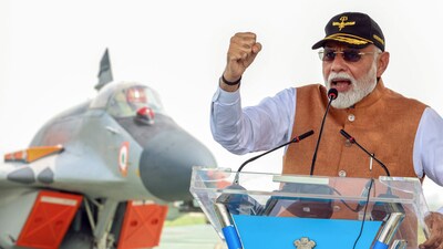 Prime Minister Narendra Modi addresses during his visit to the Adampur Air Base, in Jalandhar on Tuesday. (DPR PMO) Prime Minister Narendra Modi addresses during his visit to the Adampur Air Base, in Jalandhar on Tuesday. (DPR PMO)