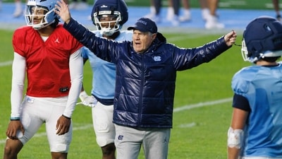 Head coach Bill Belichick of the North Carolina Tar Heels coaches during North Carolina's "Practice Like A Pro" Spring Football Event (Getty Images via AFP) Head coach Bill Belichick of the North Carolina Tar Heels coaches during North Carolina's "Practice Like A Pro" Spring Football Event (Getty Images via AFP)