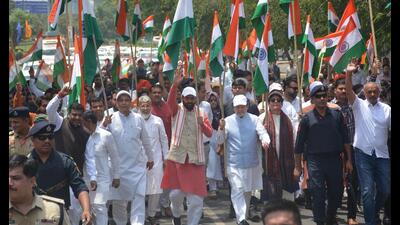 Haryana chief minister Nayab Singh Saini during the ‘Tiranga Yatra’ in Panchkula on Tuesday. (Sant Arora/Hindustan Times)