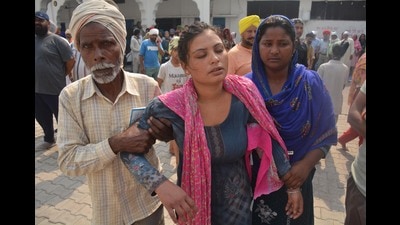 Komaljeet, wife of Ramandeep Singh, who died after consuming spurious liquor at Majitha on Tuesday. (Sameer Sehgal/HT) Komaljeet, wife of Ramandeep Singh, who died after consuming spurious liquor at Majitha on Tuesday. (Sameer Sehgal/HT)
