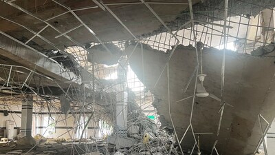A general view of a damaged portion of a structure, after it was hit by an Indian strike, in Muridke near Lahore. (Reuters) A general view of a damaged portion of a structure, after it was hit by an Indian strike, in Muridke near Lahore. (Reuters)