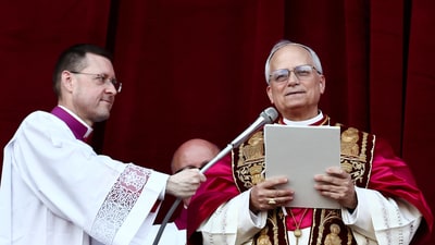 Newly elected Pope Leo XIV, Cardinal Robert Prevost of the Unites States delivers the "Urbi et Orbi" (to the city and to the world) message from the balcony of St. Peter's Basilica, at the Vatican, May 8, 2025. (REUTERS)