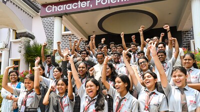 Class 12 students in Bhubaneswar celebrate after CBSE declared the board exam results. (PTI) Class 12 students in Bhubaneswar celebrate after CBSE declared the board exam results. (PTI)