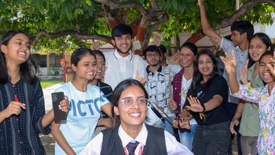 Class 12 students in Ranchi celebrate after CBSE declared the board exam results. (PTI) Class 12 students in Ranchi celebrate after CBSE declared the board exam results. (PTI)