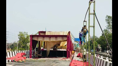 Preparations were in place for the CM’s event but he couldn’t make it on Tuesday. (Gurpreet Singh/HT)
