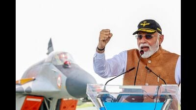 Prime Minister Narendra Modi addressing armed force personnel during his visit to Adampur Airforce Base in India's state of Punjab. (AFP) Prime Minister Narendra Modi addressing armed force personnel during his visit to Adampur Airforce Base in India's state of Punjab. (AFP)