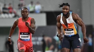 South Africa's Akani Simbine (L) and Jamaica's Kishane Thompson (R) compete in Diamond League earlier this month. (AFP)