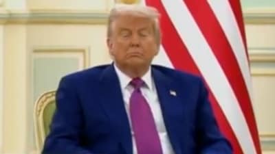 Donald Trump was constantly spotted with his eyes closed and even seemed to startle himself awake at a special ceremony in Saudi Arabia. Donald Trump was constantly spotted with his eyes closed and even seemed to startle himself awake at a special ceremony in Saudi Arabia.