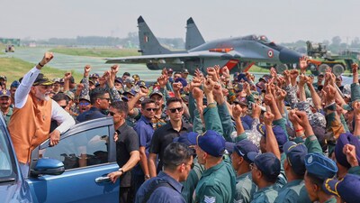 In this photo released by Indian Prime Minister's Office on X, Prime Minister Narendra Modi greets Indian Air Force officers during a visit to air force station Adampur, Tuesday ((Indian Prime Minister's Office on X via AP) In this photo released by Indian Prime Minister's Office on X, Prime Minister Narendra Modi greets Indian Air Force officers during a visit to air force station Adampur, Tuesday ((Indian Prime Minister's Office on X via AP)