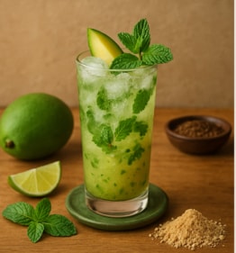 The Sip of Summer cocktail has a base of raw mango and mint The Sip of Summer cocktail has a base of raw mango and mint