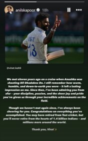 Anil Kapoor's post on Virat Kohli's retirement. Anil Kapoor's post on Virat Kohli's retirement.