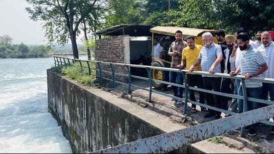 Punjab cabinet minister Lal Chand Kataruchak at the Nangal dam. (HT Photo)