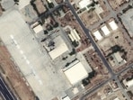 This satellite image provided by Maxar Technologies shows a damaged structure at PAF Base Shahbaz Jacobabad in Northern Sindh province, Pakistan, on May 11, 2025. This satellite image provided by Maxar Technologies shows a damaged structure at PAF Base Shahbaz Jacobabad in Northern Sindh province, Pakistan, on May 11, 2025.