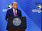 US President Donald Trump speaks at the Saudi-U.S. Investment Forum, in Riyadh.