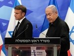Israeli Prime Minister Benjamin Netanyahu (R) and French President Emmanuel Macron (L) at a joint press conference in Jerusalem on October 24, 2023. Israeli Prime Minister Benjamin Netanyahu (R) and French President Emmanuel Macron (L) at a joint press conference in Jerusalem on October 24, 2023.