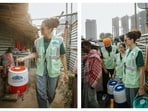 Taapsee Pannu seen distributing water dispensers and bottles in Delhi slums.