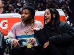 Rapper DDG, left, and singer Halle Bailey