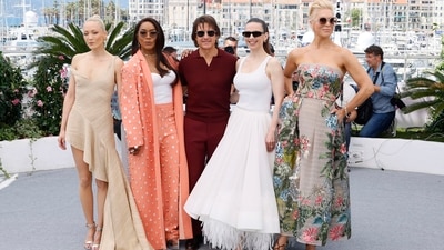 Pom Klementieff, Angela Bassett, Tom Cruise, Hayley Atwell, and Hannah Waddingham pose for photographers during the photo call. AP/PTI(AP05_14_2025_000207B) (AP) Pom Klementieff, Angela Bassett, Tom Cruise, Hayley Atwell, and Hannah Waddingham pose for photographers during the photo call. AP/PTI(AP05_14_2025_000207B) (AP)