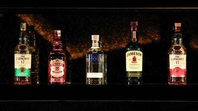 Bottles of Pernod Ricard's brands are displayed at a bar in Gurugram. (REUTERS)