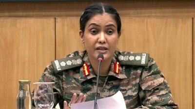 Colonel Sofiya Qureshi addresses a press conference after the India-Pakistan ceasefire agreement. (PTI File)
