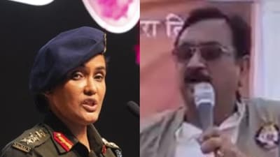 Colonel Sofiya Qureshi (L) and BJP minister Vijay Shah (R) during a public event. (PTI/ screengrab ) Colonel Sofiya Qureshi (L) and BJP minister Vijay Shah (R) during a public event. (PTI/ screengrab )