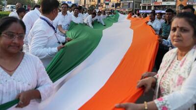 People participating in the Tiranga Yatra to highlight the success of Operation Sindoor under which the Indian armed forces struck at terrorist bases in Pakistan and Pakistan-occupied Kashmir as a response to the April 22 Pahalgam terror attack that left 26 dead. (AP Photo) People participating in the Tiranga Yatra to highlight the success of Operation Sindoor under which the Indian armed forces struck at terrorist bases in Pakistan and Pakistan-occupied Kashmir as a response to the April 22 Pahalgam terror attack that left 26 dead. (AP Photo)