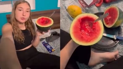 A Polish tourist shared a video as she enjoyed her watermelon in India. A Polish tourist shared a video as she enjoyed her watermelon in India.