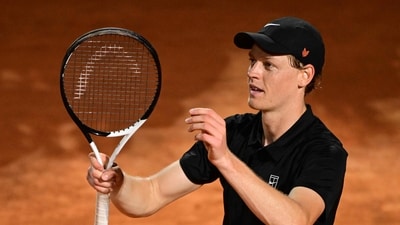 Italy's Jannik Sinner celebrates after winning his match against Argentine's Francisco Cerundolo at the ATP Rome Open tennis tournament (AFP) Italy's Jannik Sinner celebrates after winning his match against Argentine's Francisco Cerundolo at the ATP Rome Open tennis tournament (AFP)