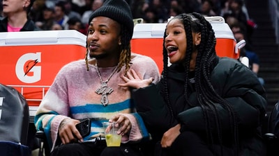 Rapper DDG, left, and singer Halle Bailey (AP)