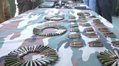 Huge cache of arms and ammunition recovered under Operation Keller. (Screengrab/X/@PTI_News) Huge cache of arms and ammunition recovered under Operation Keller. (Screengrab/X/@PTI_News)