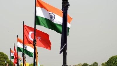 The national flags of India and Turkey fly on Rajpath in New Delhi on April 30, 2017. (AFP Photo) The national flags of India and Turkey fly on Rajpath in New Delhi on April 30, 2017. (AFP Photo)