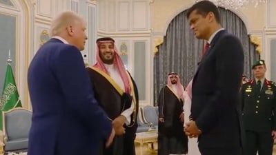 Sriram Krishnan posed with Donald Trump and Mohammed bin Salman Al Saud. Sriram Krishnan posed with Donald Trump and Mohammed bin Salman Al Saud.