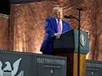 President Donald Trump speaks at the Al Udeid Air Base, Thursday, May 15, 2025, in Doha, Qatar.