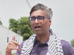 Badar Khan Suri, a Georgetown University scholar from India, speaks after he was released from immigration detention facility on Wednesday, 