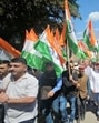 Leader of Opposition Jai Ram Thakur, BJP state chief Rajeev Bindal and BJP MP Suresh Kashyap along with party workers during the Tiranga rally in Shimla on Wednesday. (Deepak Sansta/HT) Leader of Opposition Jai Ram Thakur, BJP state chief Rajeev Bindal and BJP MP Suresh Kashyap along with party workers during the Tiranga rally in Shimla on Wednesday. (Deepak Sansta/HT)