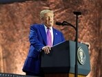 President Donald Trump speaks at the Al Udeid Air Base, Thursday, May 15, 2025, in Doha, Qatar.