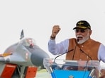 Prime Minister Narendra Modi at Adampur air base with MiG-29 fighter in the backdrop. Prime Minister Narendra Modi at Adampur air base with MiG-29 fighter in the backdrop.