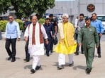 Defence minister Rajnath Singh is accompanied by J&K LG Manoj Sinha on his visit to Srinagar on May 15, 2025.