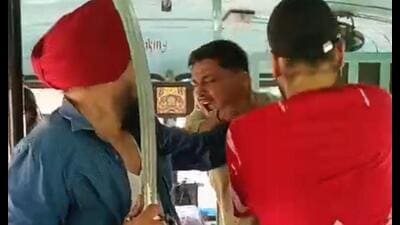 A video grab of the violent altercation that took place aboard a Haryana Roadways bus on the Zirakpur flyover on Thursday. Police recorded statements of both parties and launched a probe for further action. (HT Photo) A video grab of the violent altercation that took place aboard a Haryana Roadways bus on the Zirakpur flyover on Thursday. Police recorded statements of both parties and launched a probe for further action. (HT Photo)