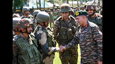 Army Chief General Upendra Dwivedi interacts with troops during a visit to forward locations of the Dagger Division, Chinar Corps in Jammu and Kashmir. (PTI) Army Chief General Upendra Dwivedi interacts with troops during a visit to forward locations of the Dagger Division, Chinar Corps in Jammu and Kashmir. (PTI)