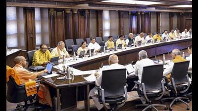 Chief minister Yogi Adityanath chairs a cabinet meeting, in Lucknow, Thursday. (PTI Photo) Chief minister Yogi Adityanath chairs a cabinet meeting, in Lucknow, Thursday. (PTI Photo)