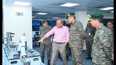GOC-in-C, Central Command, Lt Gen Anindya Sengupta during a visit to IIT-K on Thursday. (HT Photo)