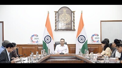 Haryana chief secretary Anurag Rastogi chairing a meeting of state cooperative development committee in Chandigarh on Thursday. (Sourced)