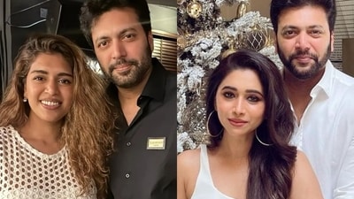 Ravi Mohan was married to Aarti Ravi(R)  from 2009; he separated from her in 2024 and is now rumoured to be dating Keneeshaa Francis (L).