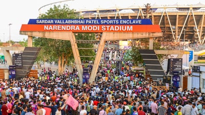 Fans arrive for a Gujarat Titans home match at the Narendra Modi Stadium in Ahmedabad. (PTI) Fans arrive for a Gujarat Titans home match at the Narendra Modi Stadium in Ahmedabad. (PTI)