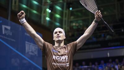Paul Coll of New Zealand celebrates winning the GillenMarkets Canary Wharf Squash Classic Final in 2023. (Getty Images) Paul Coll of New Zealand celebrates winning the GillenMarkets Canary Wharf Squash Classic Final in 2023. (Getty Images)