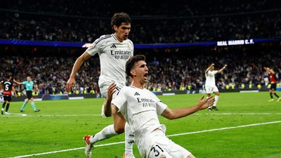 Real Madrid's Jacobo Ramon celebrates scoring their second goal (REUTERS)